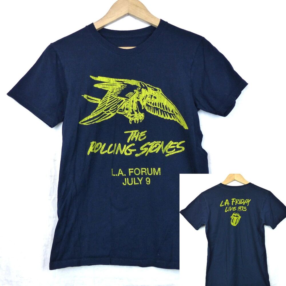 Rolling Stones T-Shirt Mens S Navy LA Forum Live 1975 Band Concert Tee Rock